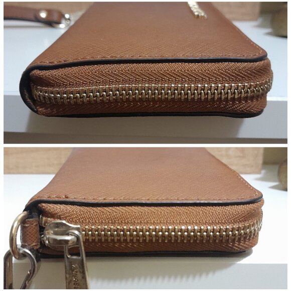 Michael Kors Brown Leather Gold Logo Hardware Minimalist Fall All Season Wallet - Picture 7 of 8